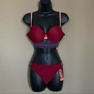 Arizona Jean Company Coral Reef Swimwear Burgundy Molded Cup Push-up Bikini